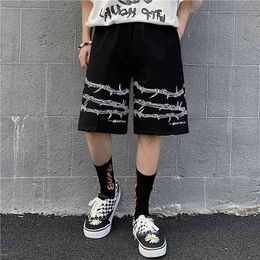 Harajuku Streetwear Iron Chain Pattern Jogger Shorts Men And Women Hip Hop Skateboard Summer Elastic Waist 210716