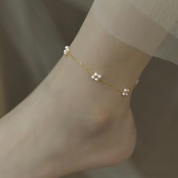 ZHIXI Natural Freshwater Pearl Anklet Adjustable 14K Gold Plated Necklace Women's Exquisite Jewelry Handmade Creative Retro Styl