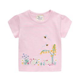 Jumping Meters Summer Tees Tops For Baby Girls Wear Cotton Mouse Embroider Floral Kids T shirts Cute Stripe Toddler Shirt 210529
