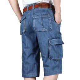 Summer Brand Mens Jeans Denim Shorts Cotton Cargo Big Pocket Loose Baggy Wide Leg Embroidery Bermuda Beach Boardshort 210629