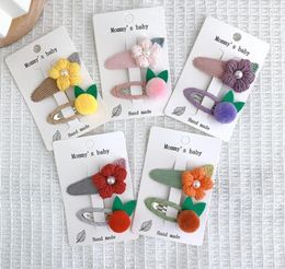 Hair Accessories 4/6pcs/Pack Leaf Ball Fruit Kids Hairpins Hairclips Knitting Wool Flowers Clips Girls Flower Headwear