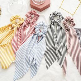Striped Elastic Hair Bands Scrunchies Streamers Bow Hair Scarf Ribbon Rope Hair Accessories Elastic Hairbands Ponytail Headdress