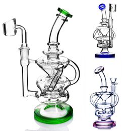 Dab Rig 8.4 inch Double Recyler Glass Bong Shisha Dab Rig Beaker Glass Water Bong Smoking Hookah 14.4 mm pink bong