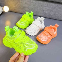 Spring Children Neon Green Yellow Mesh Sneakers For Little Girls Boys Breathable Jazz Hip hop Dance Sports Running Shoes New G0114