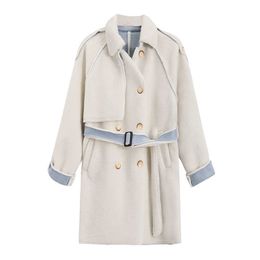 PERHAPS U Women White Faux Fur Coat Outwear Button Warm Thick Turn Down Collar Pocket Sash Double-Breasted C0446 210529