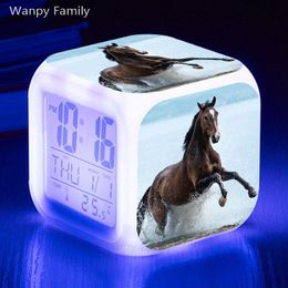 Other Clocks & Accessories Running Horse LED Alarm Clock Digital Reloj Despertador Customized Pattern Reveil Enfant Watch Night Light