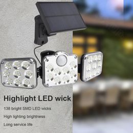 Outdoor Wall Lamps Solar LED Light Motion Sensor Powered Garden Lamp 3 Heads Remote Control Waterproof For Street