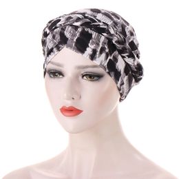 Novas Mulheres Muçulmanas Impresso Hijabs Chapéus Cabeça de Turbante Lenço Cancro Cancro Cancro Chapéu Chapéu Longo Cauda Bow Bonnet Band Band Wrap Cap