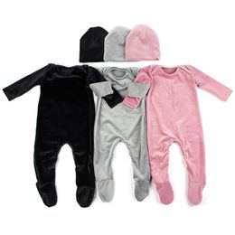 Berets Baby Clothes Boy Girl Romper Autumn Winter Warm Jumpsuit Infant Outfits 0-9Month Unisex Coat Beanie Hat Set Suit