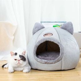 Cat Bed House Sweet Sleep Comfort Beds Mats Soft Plush Kennel Puppy Cushion Small Dogs s Nest Washable Cave s 211006