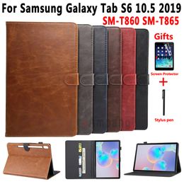 Leather Case for Samsung Galaxy Tab S6 10.5 SM-T860 SM-T865 T860 T865 Cover Soft Smart Case for Samsung Tab S6 10.5 +Film+Pen