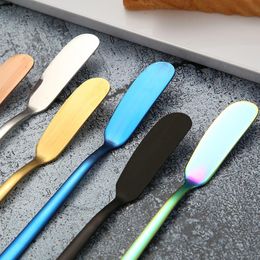 Stainless Steel Butter Knife Cake Tools Cheese Dessert Jam Spreaders Cream Gold Black Blue Knives Western Breakfast Spatula LLF8604