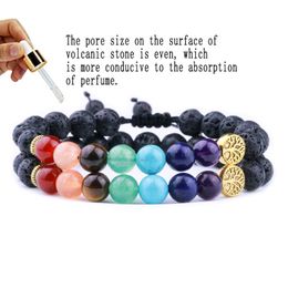 8MM Black Lava Stone Tree Of Life 7 Chakra Beads Weave Bracelets DIY Aromatherapy Essential Oil Diffuser Bracelet Yoga Jewellery