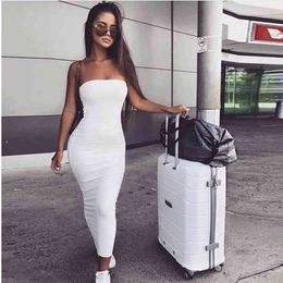 Off Shoulder Strapless Sexy Women Dress Sleeveless Straight Long Bodycon Backless Casual Summer Party 210607