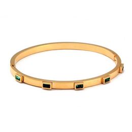 Luxury Open Cuff Bangles Bracelets Crystal Zirconia Bangles Rose Gold Colour Stainless Steel Bracelet for Women Brand Jewellery Q0719
