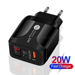Fast High Quality LED Type-C 20W PD and QC 3.0 Wall Phone Charger with US EU UK Plug for iPhone11 12 13 Xiaomin Huawei Samsung Mobile Cellphone Adapter