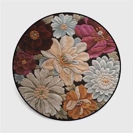 3D Flowers Printed Round Carpet Soft Carpets For Living Room Anti-slip Rug Chair Floor Mat For Home Decor 210301