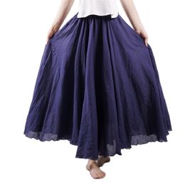 Women Maxi Cotton Skirt Long Elastic Waist Pleated Beach Boho Vintage Summer Faldas Saia A line Skirts 210310