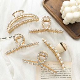 Metal large hairpin diamond pearl grip simple temperament cross shark Korean hairpin