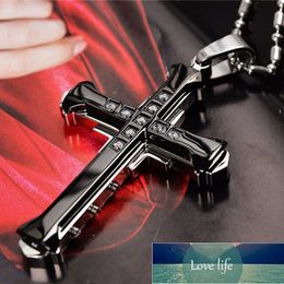 New Fashion Cross Necklace for Men Jesus Crystal Cross Pendant Necklace Black Silver Colour Stainless Steel Necklace Jewellery Factory price expert design Quality