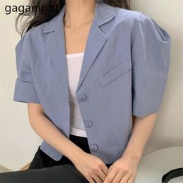 Women Vintage Loose Blazer Short Sleeve Summer Office Lady Casual Blazers Outwear Coat Thin All Match Dropship 210601