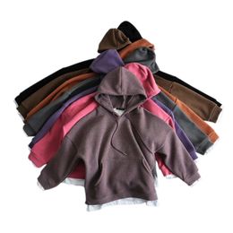 Tangada women Woollen hoodie sweatshirts inside Lalambswool warm pocket winter oversize female patchwork hooded tops 7M1 201109