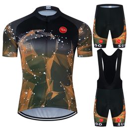 Factory direct sales Moxilyn Yellow Black Starry Sky Colourful Clouds Pattern Cycling Jersey Set Summer Short Sleeve and Shorts Suithigh Quality Material Bike