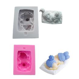 Cake Tools Baby Sleeping Shaped Mould DIY Handmade Soap Silicone Chocolate Baking Pink Light Gray