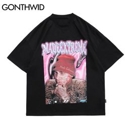 GONTHWID Tshirts Streetwear Gothic Punk Rock Rapper Poster Print Cotton Casual Short Sleeve T-Shirts Harajuku Hip Hop Tees Tops C0315