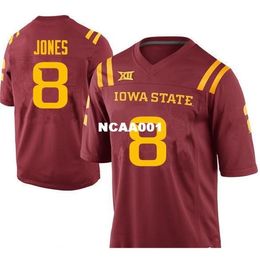 Cheap 001 Iowa State Cyclones Deshaunte Jones #8 real Full embroidery College Jersey Size S-4XL or custom any name or number jersey