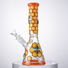 Heady Water Pipe 9.8Inch Bee Style Straight Tube Beaker Glass Bong with Glass Bowl 18mm Female Joint GID15