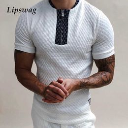Casual Short Sleeve Knitted Tee Shirts For Men 2021 Summer Fashion Patchwork T-Shirt Vintage Stand Collar Zipper Tops Streetwear X0621