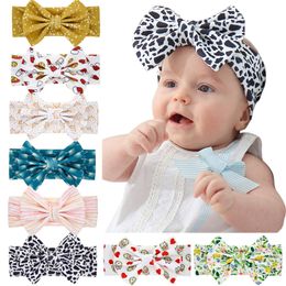 Baby Girls big bow headbands Elastic Bowknot hairbands Floral headwear Kids headdress wide cute bands Infant Toddler Turban Head Accessory KHA142