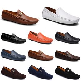 Doudou Leather Men Driving Casual Shoes Breathable Soft Sole Light Tan Blacks Navys Whites Blues Siers Yellows Greys Footwear All-matchs Lazy Cross 34