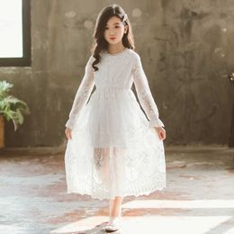 Baby Girl Lace Princess Dress Spring Summer Children's Clothing Cotton Long-sleeve Sleeveless All White Beach Dress Kids Clothes Q0716