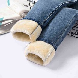 Winter Thicking High Waist Jeans For Women Casual Warm Velvet Skinny Denim Trousers Plus Size Ankle-Length Retro Leggings 211129