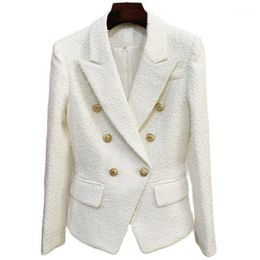 Women's Jackets 2021 Autumn Western Style Heavy Double Breasted Rough Tweed Woolen White Blazer For Woman