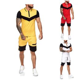 Men's Tracksuits Men Clothes Set Summer Colour Matching Lapel Short-sleeved Shorts Sports Suit Casual Fashion 2 Piece Tracksuit Sweatshirt