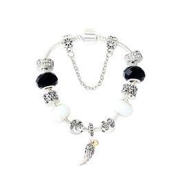 Strands bracelet angel wings beaded DIY large hole black and white glaze jewelry