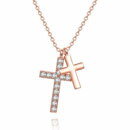 Pendant Necklaces Jingyang Hangers Kettingen Voor Vrouwen Fashion Crystal Double Cross Sieraden Meisje Charm Zirkoon Verstelbare Ketting