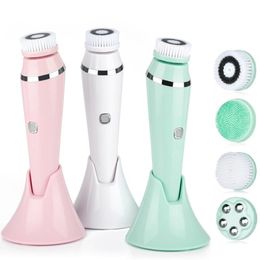 4 in 1 Facial Cleansing Brush scrubber Rechargeable Electric Ipx7 Waterproof Spin Sonic Exfoliating Face Brushes Kit Skin Care Machine With Replacment heads