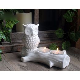 DW0034 Silicone Mold Cement Concrete Molds Owl on The Trunk Candle Holder Candlestick Handmade Flowerpot Table Decorative Mould 210225