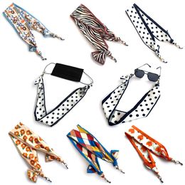 Eyeglasses chains Silk scarf Bohemian Glasses Chain Printing pattern Ribbon Mask Lanyard Glasses Dual-Use Rope