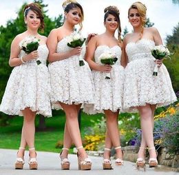 Ivory Lace Short Bridesmaid Dresses One Shoulder Sweetheart Neckline Knee Length Maid of Honour Gown vestido Custom Made Plus Size Formal Occasion Wear 2022