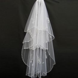 New Wedding Accessories White/Ivory Fashion Veil Ribbon Edge Short Two Layer Bridal Veils With Comb High QualityCCW0014