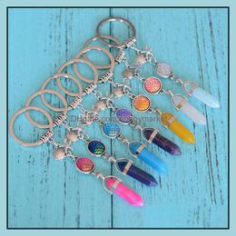 Key Rings Jewellery Fashion Natural Stone Hexagon Prism Drusy Druzy Keychain Mermaid Starfish Fish Scale Charms For Women Drop Delivery 2021 V