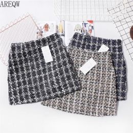 New Tweed Skirt Spring Autumn Clothing for women Korean Elegant Plaid Cute Bottoms for Ladies A Line Short Mini Skirts 210310