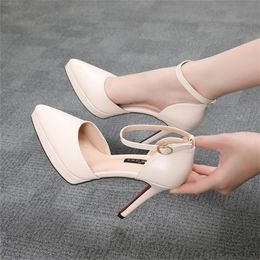 Designer-summer Dress Shoes ankle strap women's sandals 10cm sexy pointed platform matte leather shoe High Heels