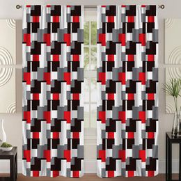 Curtain & Drapes 2021 For Living Dining Room Bedroom Black, Red, Grey And White Grid Digital Printing Fashion Blackout Curtains Included