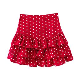 New Women fashion polka dots print cascading ruffles A line skirt faldas mujer back zipper vacation vestidos mini skirts QUN618 210309
